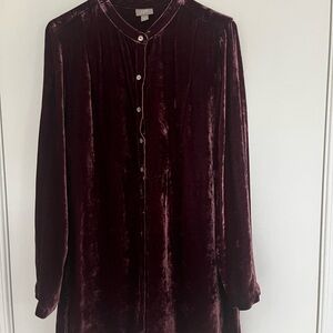 Jill Purple Velvet Tunic Top Womens L Rayon Silk Button Front Long Sleeve Boho